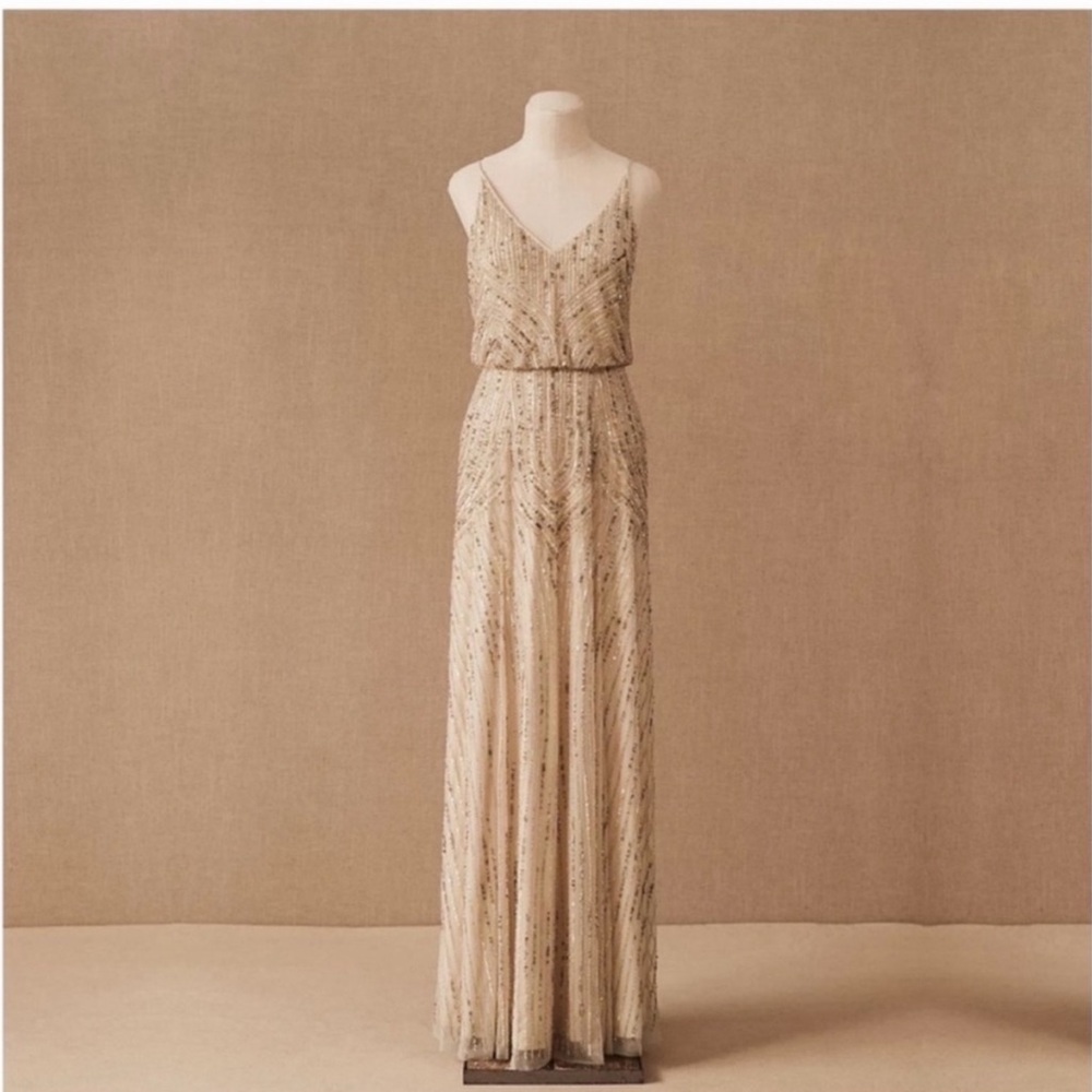 BHLDN Anthropologie Cream Champagne Beaded Evening Gown